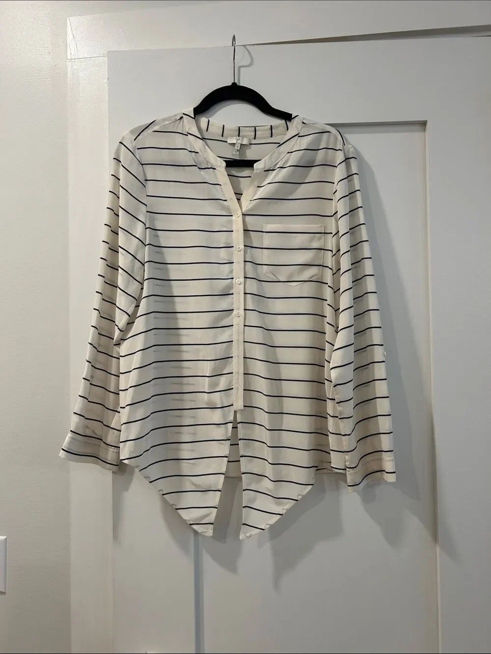 Joie Silk Striped & Button Down Top w Tie at Waist, Size Small